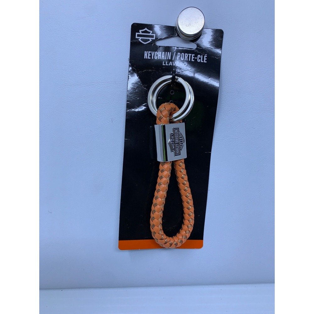 Harley Davidson Unisex OS Orange Braided Faux Leather Bar & Shield Logo Keychain